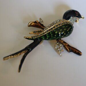 Vintage SPHINX England Rhinestone Enamel Bird Brooch Pin